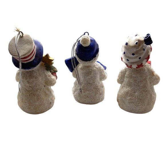 Patriotic Snowman Ornaments Set of 3 American Flag Holiday Theme Christmas Resin - Picture 3 of 7